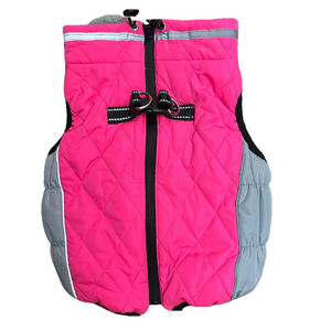 FLEECE LINED HOT PINK & GREY (M) Puffer Jacket for dogs